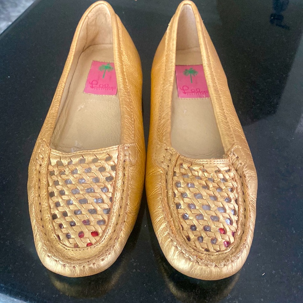 Lilly Pulitzer gold flats